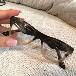 Authentic Prada black and caramel rectangular prescription frames